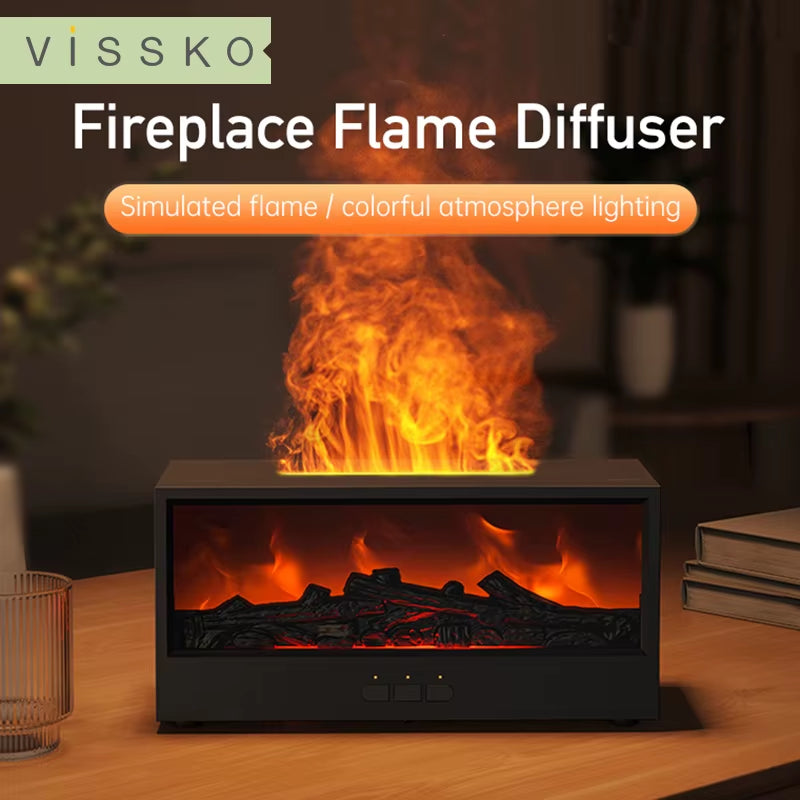 VISSKO Innovative Fireplace Air Humidifier and Essential Oil Diffuser with Auto-Off Feature, LED Light, and Remote Control - Ideal Gift Option
